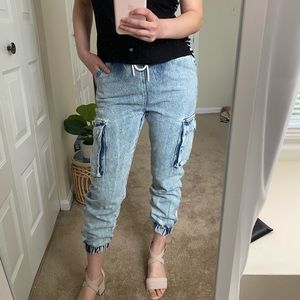 Acid wash denim joggers